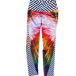 OWFit Black White Stripe Multicolored Leggings High Rise Medium Weight Yoga